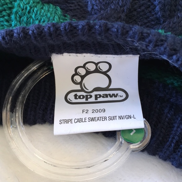 COPY - Blue and Green Striped Cable Knit Dog Sweater L - Picture 7 of 8